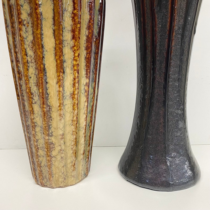 Vintage Ceramic Vase Set Retro 1970s Mid Century Modern Drip Glaze Warm Tones Set of 2 MCM Home Decor Decoration image 2
