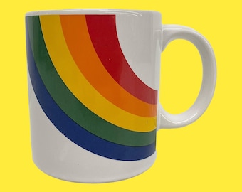 Vintage Rainbow Mug Retro 1980s Contemporary + FTDA + LGBTQ + Pride + White Porcelain + Coffee or Tea + Kitchen + Drinking + Made in Japan