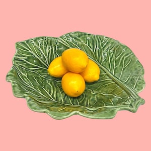 Vintage Jay Willfred Cabbage Leaf Serving Bowl Retro 1970s MCM Farmhouse + Andrea by Sadek + Green Ceramic + Kitchen Storage + Made Portugal