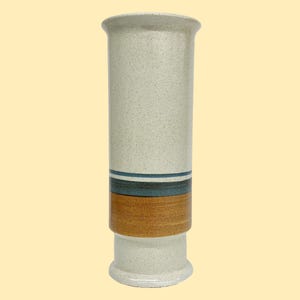 Vintage Lapid Israel Vase Retro 1960s Mid Century Modern + 14.25&quot; H + Smooth + Striped + Beige/Brown/Blue + MCM Home Decor + Decoration