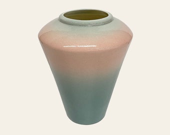 Vintage John Bergen Vase Retro 1980s Contemporary + Ceramic + Light Blue + Pink Pastel + Handmade + Signed + Flower Display + Home Decor