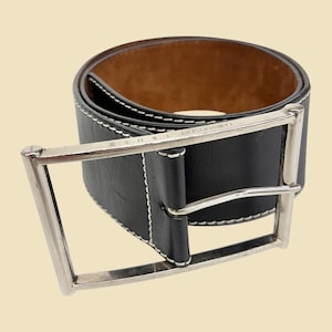 Vintage 80’s Brown Leather Belt with White Stitching The Classic Buckstitch Belt - Saddle– Western & Co main image 4