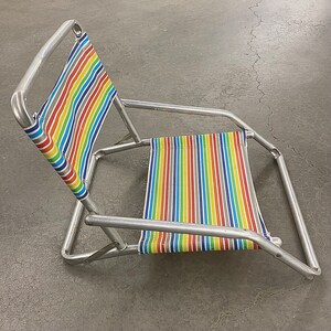 Vintage Beach Chair Retro 1980s Coastal Rainbow Stripe Fabric Aluminum
