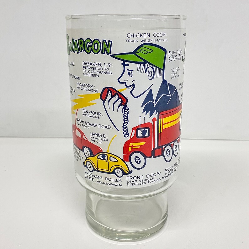 Vintage CB Jargon Pint Glass Retro 1970s Mid Century Modern Glass XL Size Barware Drinking On The Road Lingo Novelty Kitchen image 2