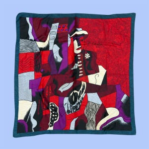 Vintage Pablo Picasso Scarf Retro 1980s Art + Silk + Abstract + Cubism + Size 34X35 + Large + Square Shape + Head Scarf + Fashion Accessory