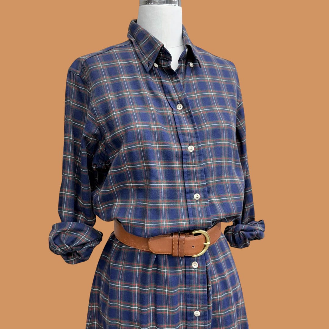 Vintage LL Bean Dress Retro 1990s Womens + No Size Tag + Plaid + Button ...