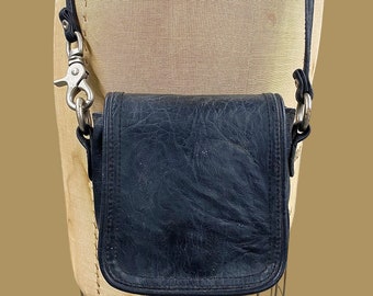 Vintage Crossbody Bag Retro 1990s Contemporary + Giannini + Black + Leather + Silver Metal + Long Shoulder Strap + Womens Accessory