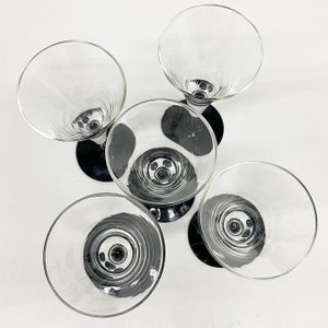 Vintage Cocktail Glasses Retro 1970s Mid Century Modern Clear Glass Black Stems Set of 5 Sherry or Wine Barware Drinking image 7