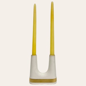 Vintage Ernest Sohn Creations Candlestick Holder Retro 1960s Mid Century Modern White Gold Ceramic Holds 2 Candles MCM Home Decor image 1