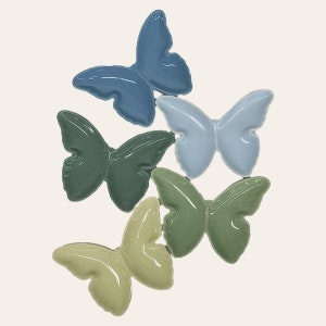 Vintage Ring Dishes Retro 2000s Bohemian Butterflies Ceramic Set of 5 Pastel Blue and Green Butterfly Home Decor Small Storage image 1