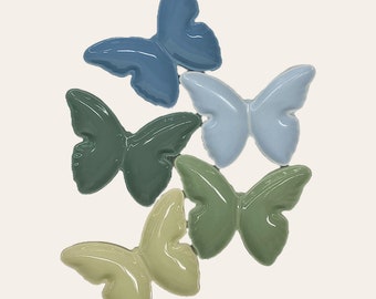 Vintage Ring Dishes Retro 2000s Bohemian + Butterflies + Ceramic + Set of 5 + Pastel + Blue and Green + Butterfly Home Decor + Small Storage