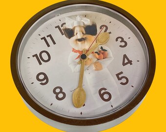 Vintage Wall Clock Retro 1980s Farmhouse + Burwood Products + 2451 + Cook + Brown + White + Plastic + Round + Numbered Face + Kitchen Decor