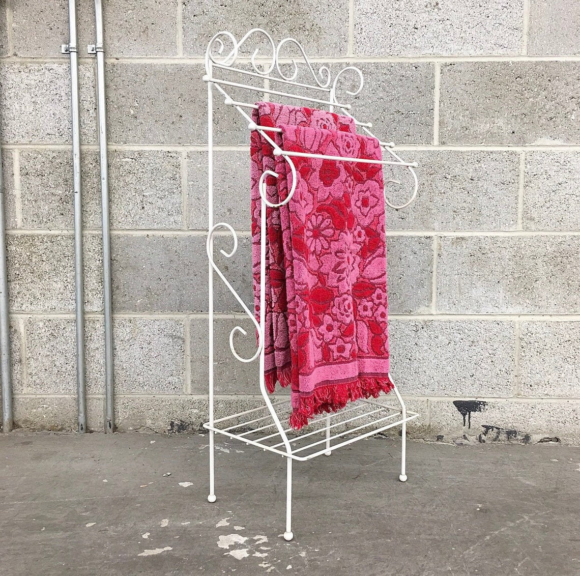 Vintage Blanket Rack Retro 1970s White Metal Frame Shelved Etsy