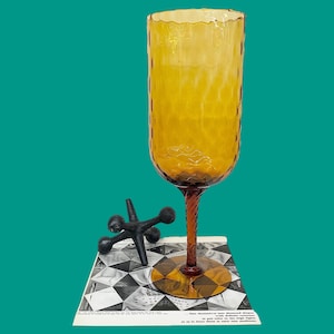Vintage Empoli Compote Vase 1960s Retro XL Size 17.5&quot; H + Mid Century Modern + Amber Optic Glass + Handblown + Twisted Stem + Made in Italy