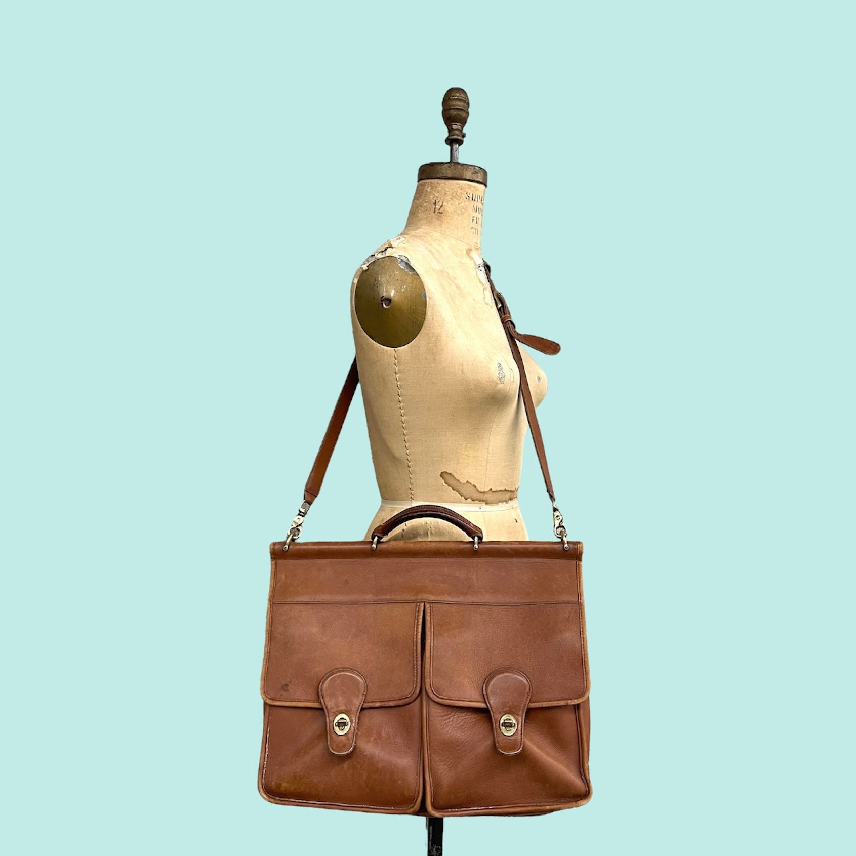 Vintage Coach Bag Retro 1990s Kensington Briefcase + British Tan +