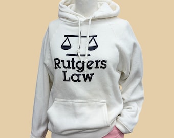 Vintage Rutgers Law Hoodie 1980s Retro Womens Size Medium + White + Black Lettering + Pullover + L/S + New Jersey + College Sweatshirt