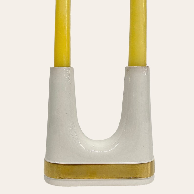 Vintage Ernest Sohn Creations Candlestick Holder Retro 1960s Mid Century Modern White Gold Ceramic Holds 2 Candles MCM Home Decor image 2