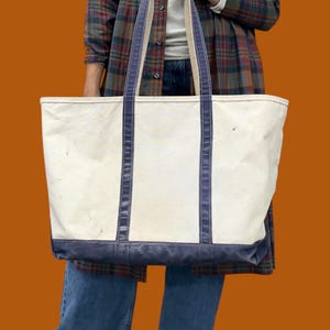 バッグ 80-90s L.L.Bean Bean Tote Leather Vintage 80s L.L. Bean Boat And Tote Bag XL Zipper Navy Blue | eBay