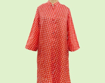 Robe vintage Styled By Saybury des années 1970, grande taille 16 + rouge/blanc + polyester + oversize + boutons + longueur au mollet + mode femme