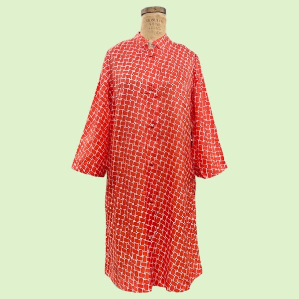 Vintage Styled By Saybury Dress 1970s Retro Plus Size 16 + Red/White + Polyester + Oversized + Button Up + Calf Length + Womens Fashion