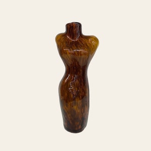 Vintage Murano Torso Vase Retro 1980s Post Modern Italian Art Glass Brown Amber Tortoise Womens Body Silhouette Nude Decor 画像 2