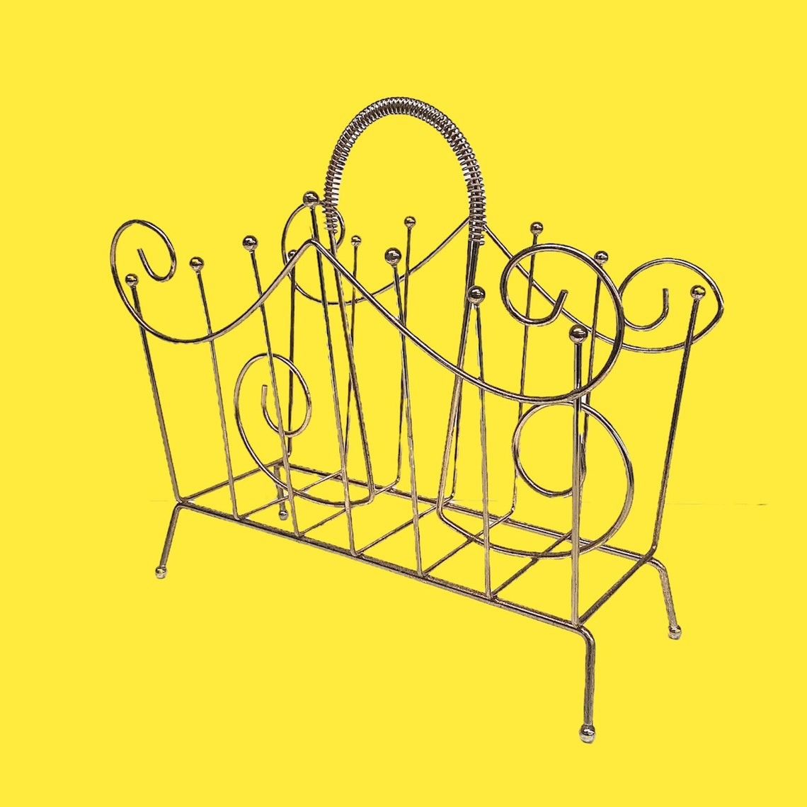 Vintage Magazine Rack Retro 1960s Mid Century Modern Gold Etsy