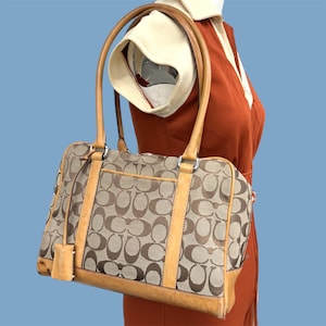 Vintage Coach Signature Satchel Handbag Retro 2000s Preppy + Y2K + Brown + Tan + Canvas + Leather + 6097 + Shoulder Bag + Womens Accessories