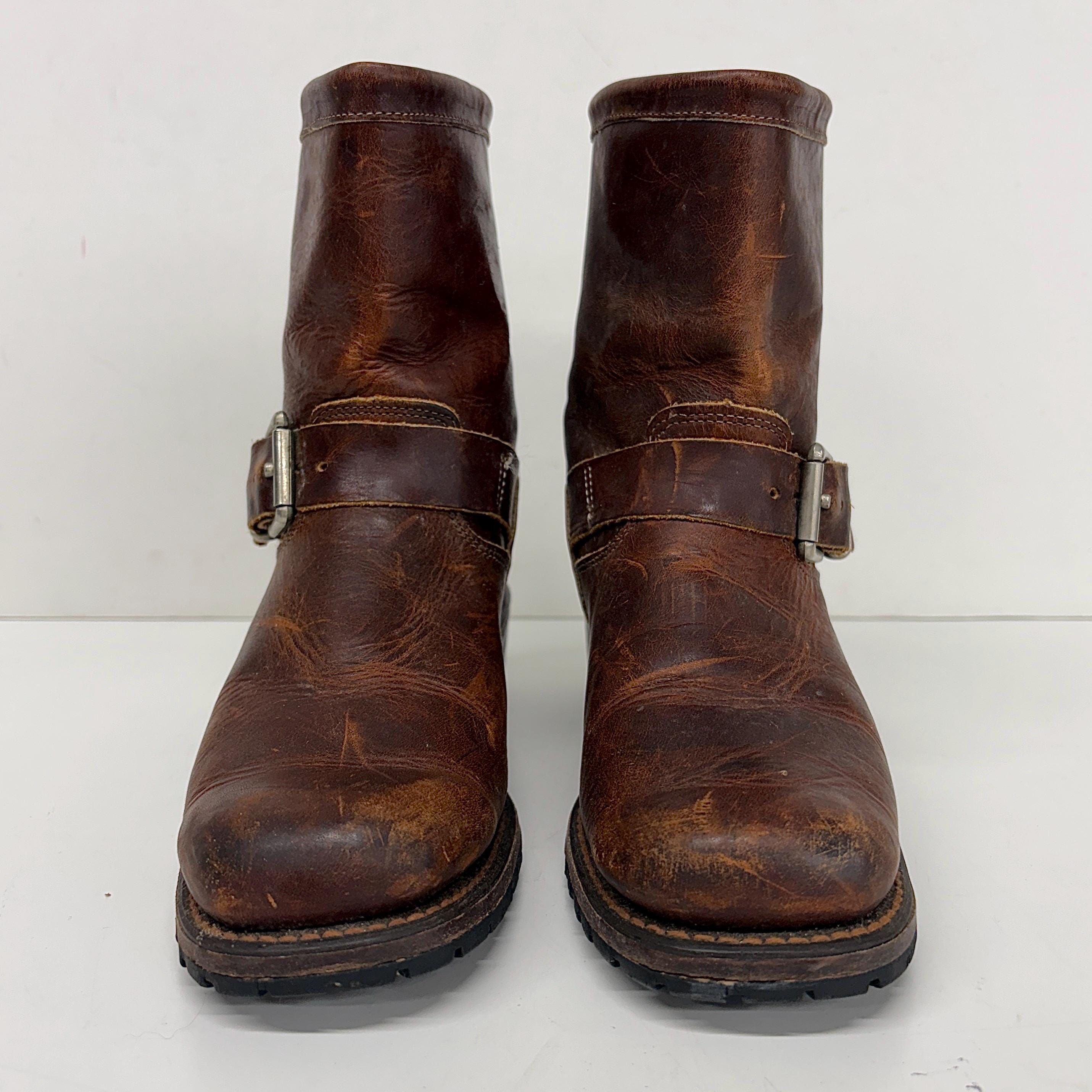 靴 Y2K YOSUKE Brown Leather Engineer Boots Vintage Code West Engineer Boots 1990s Retro Womens Size 7M +