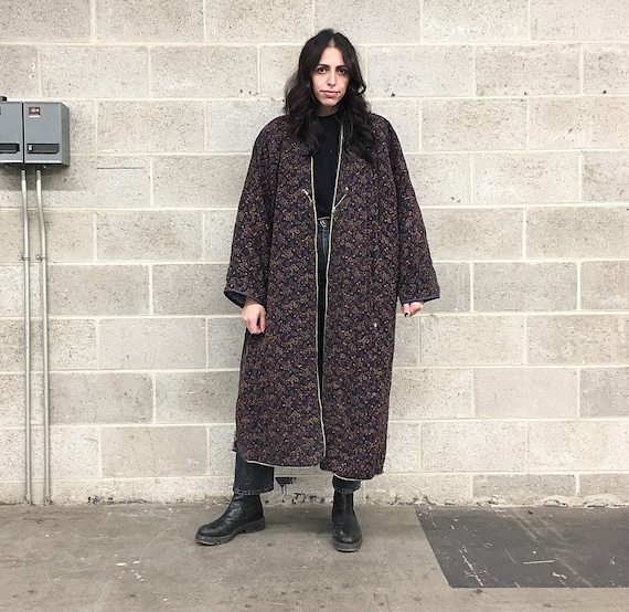 Vintage Coat Retro 1980s Handmade + Quilted + Reve