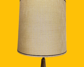 Vintage Barrel Lampshade Retro 1960s Mid Century Modern + Beige Fabric + Brown Trim + Lighting + MCM Home Decor + Lamp Decoration + Shade