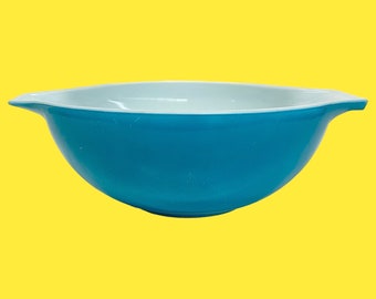 Vintage Pyrex Bowl Retro 1960s Mid Century Modern + Horizon Blue + 444 + 4 Quart + Ceramic + Cinderella + Nesting + MCM Kitchen + Storage