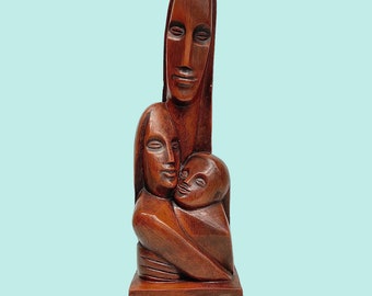 Vintage Austin Productions Statue Retro 1960s Mid Century Modern + Man, Woman, Child + 22.25" H + Chalkware + Reddish Brown + MCM Home Decor