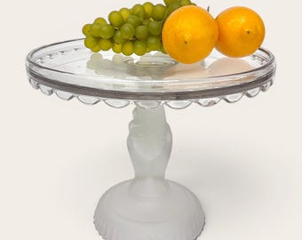Antique Hand Stem Cake Stand Retro 1800s Hobbs, Brockunier & Co. + EAPG +  Pressed Glass + Frosted + Tree of Life Pattern + 9.5" Round Top