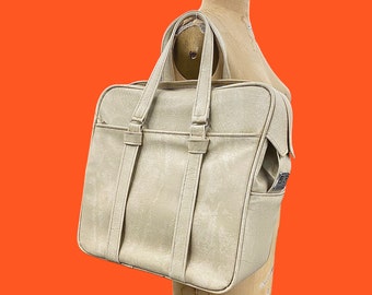 Vintage Samsonite Bag Retro 1970s Mid Century Modern + Silhouette + Beige Vinyl + Luggage Carry On + Overnight Bag + Top Handles + Accessory