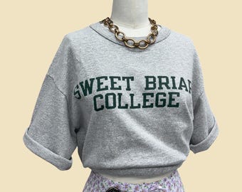 Vintage Sweet Briar College T-Shirt 1990s Retro Unisex Size Large + Preppy + Champion + Heather Gray + Green Letters + Pullover + Crew + S/S