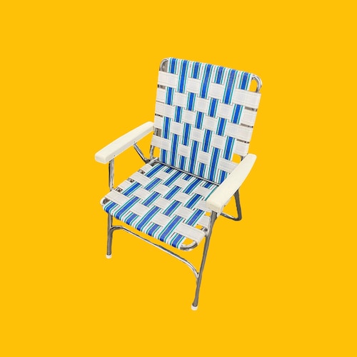 Vintage Retro Lawn Furniture Chair Strapping Yellow White Etsy