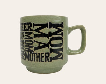 Vintage Mom Mug Retro 1960s Mid Century Modern + Ceramic + Green and Black + Font + Made in Japan + Mothers Day or Birthday + MCM Kitchen