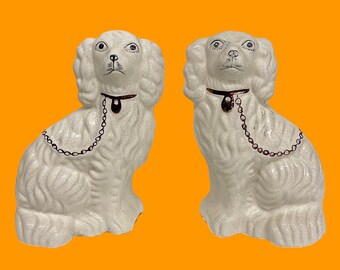 Vintage Dog Statues Retro 1950s Mid Century Modern + Staffordshire  Style + Cavalier King Charles Spaniels + Ceramic + Set of 2 + Home Decor