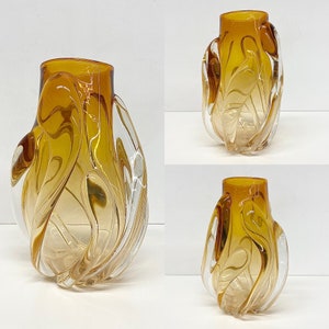 Vintage Donna Fein Vase Retro 1980s Contemporary Art Glass Hand Blown Amber Yellow Spiral Design Modern Home Decor Decoration image 2
