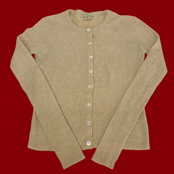 Vintage Halston 100 Cashmere Cardigan 1970s Retro Preppy Light Tan Color No Size Tag Button up L S Waist Length Womens Cardi Etsy