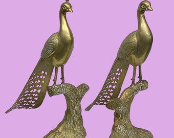 Vintage Brass Peacocks Retro 1960s Hollywood Regency + XL Size 28" H + Gold Metal + Sculptures + Home Decor + 1 Available + SOLD SEPARATELY