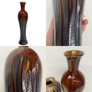 Vintage Ceramic Vase Set Retro 1970s Mid Century Modern Drip Glaze Warm Tones Set of 2 MCM Home Decor Decoration image 3