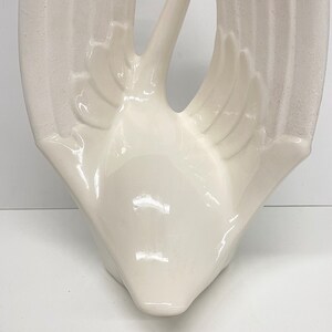 Vintage Royal Haeger Pottery Statue Retro 1990s Contemporary White Swan Ceramic Art Deco Revival Bird with Wings Modern Home Decor image 9