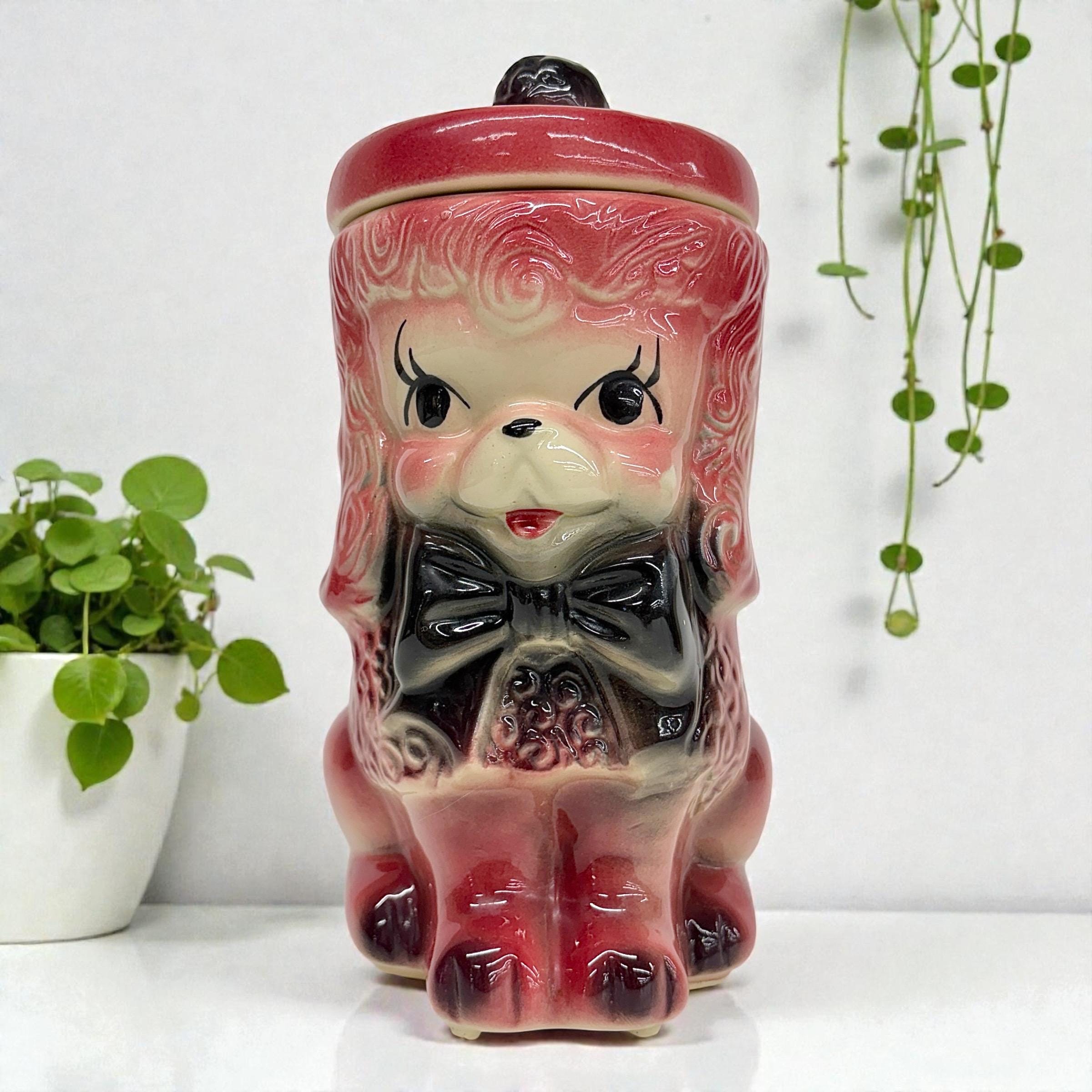 1950'レフトンピンクプードルシェフティーポット　ヴィンテージ昭和レトロ Vintage American Bisque Pink Poodle Cookie Jar Retro 1950s Mid