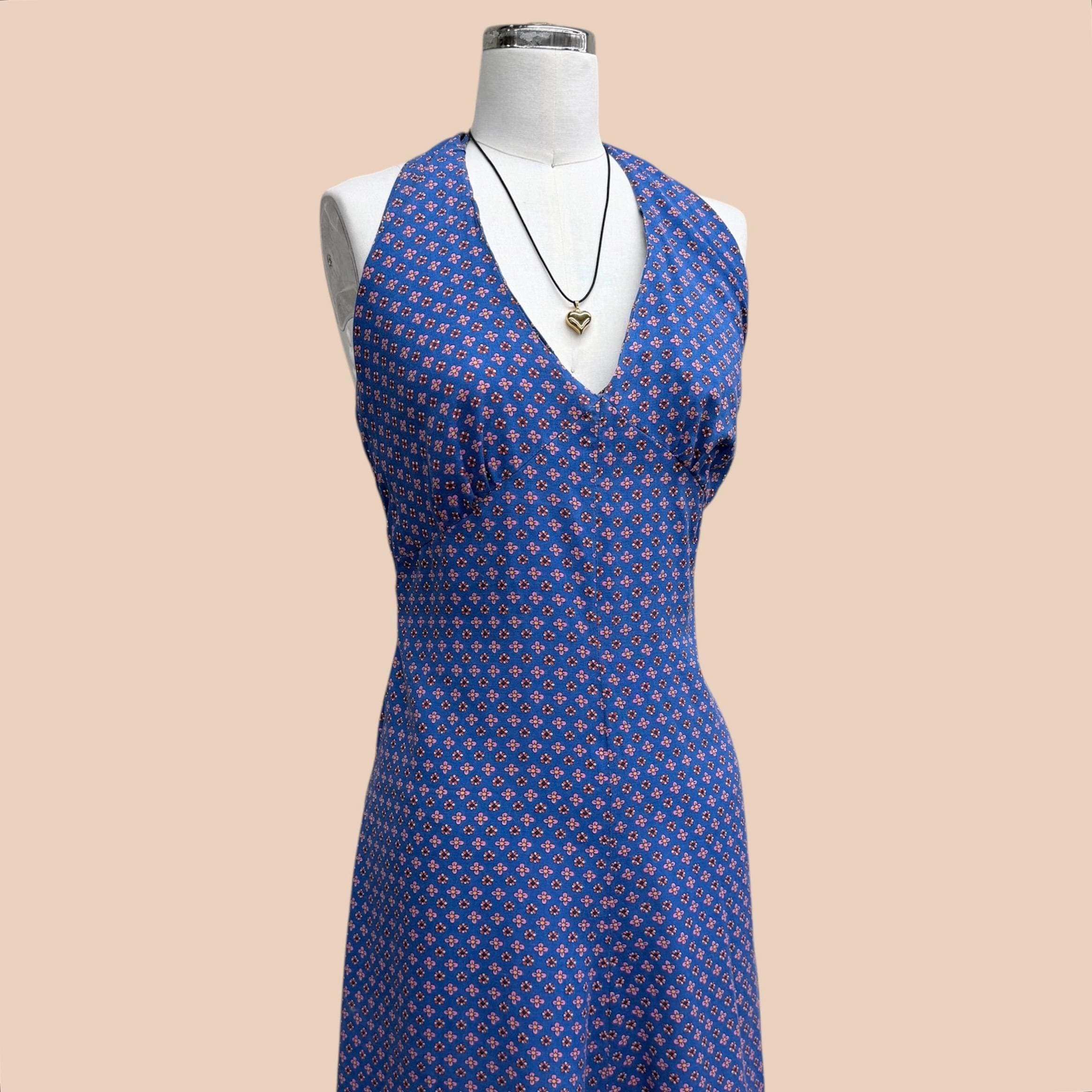 70s Cotton Halter Dress - Etsy