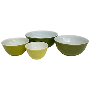 Vintage Pyrex Mixing Bowls Retro 1960s Mid Century Modern Verde Green Ombre Ceramic Set of 4 MCM Kitchen Storage Organization image 5
