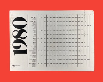 Vintage 1980 Wall Calendar Retro Size 22x30 Contemporary + Consolidated Aluminum + Silver and Black + Metal +  12 Months + Modern Home Decor