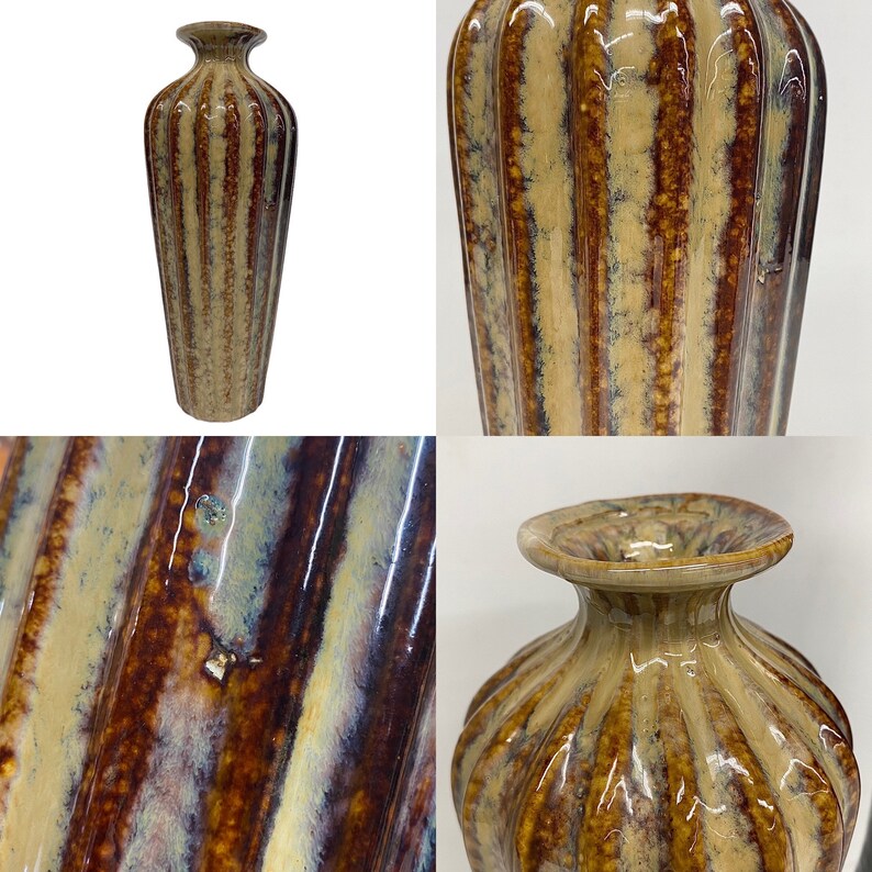 Vintage Ceramic Vase Set Retro 1970s Mid Century Modern Drip Glaze Warm Tones Set of 2 MCM Home Decor Decoration image 8