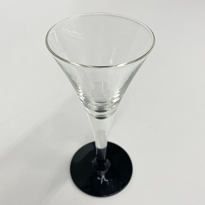 Vintage Cocktail Glasses Retro 1970s Mid Century Modern Clear Glass Black Stems Set of 5 Sherry or Wine Barware Drinking image 4