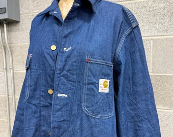 Vintage Carhartt Chore Coat Retro 1970s Blue Denim + Size 40
